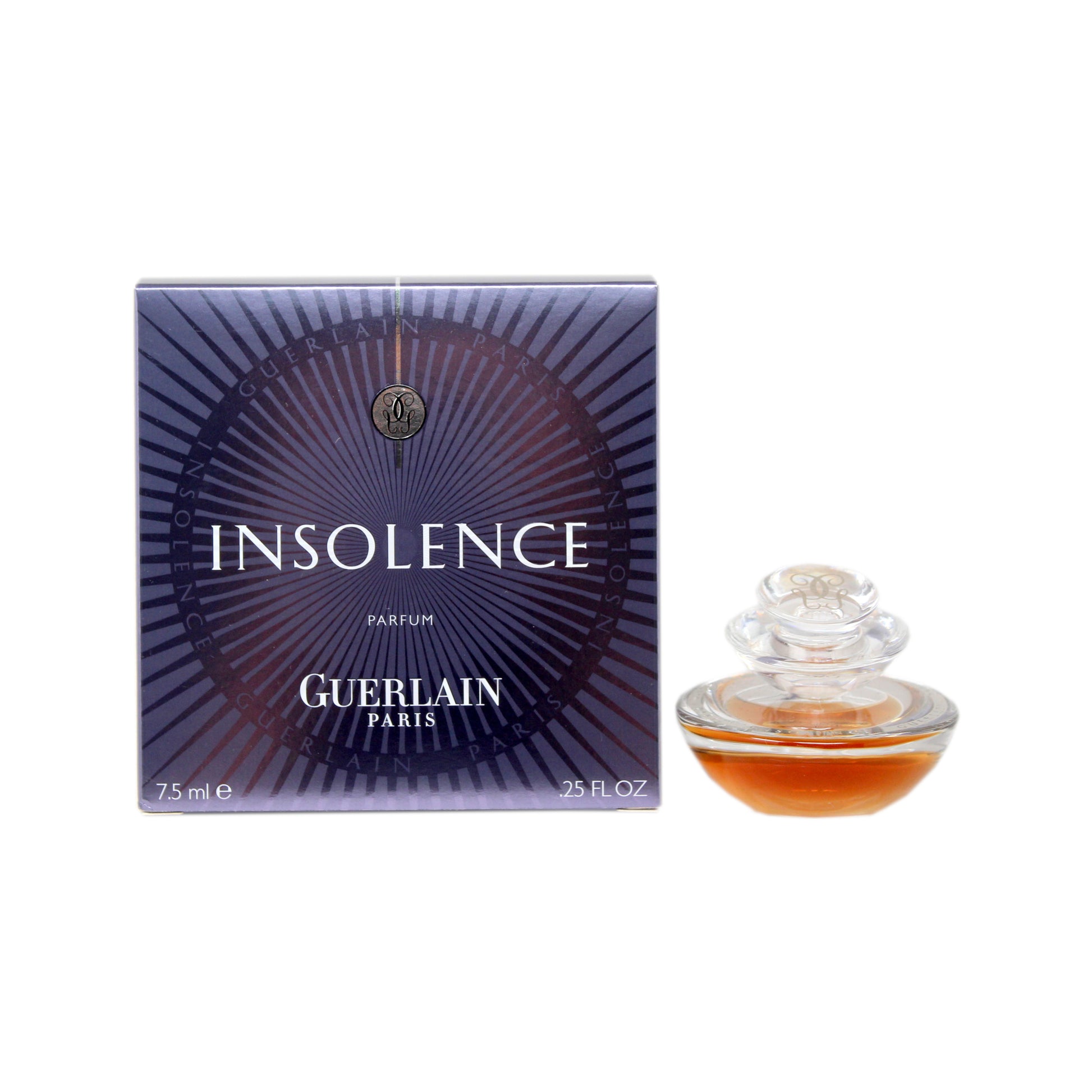 Guerlain Insolence Parfum – a bold and sensual fragrance with notes of violet, iris, and amber, in a sophisticated and elegant bottle.